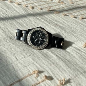 Guess watch black and silver with rhinestones